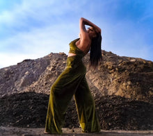 Load image into Gallery viewer, "Nia" Olive Velvet Wide Leg Joggers