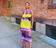 Load image into Gallery viewer, “NoMi” MULTI COLOR PRINT MESH RIBBED KNIT DRESS **READY TO SHIP