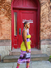 Load image into Gallery viewer, “NoMi” MULTI COLOR PRINT MESH RIBBED KNIT DRESS **READY TO SHIP