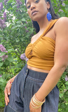 Load image into Gallery viewer, “Claudette” Twisted Mustard Crop Top
