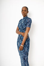 Load image into Gallery viewer, “Kennedy Blu” Abstract Print Open Back Midi