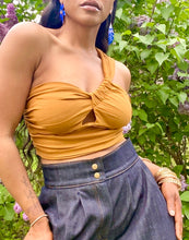 Load image into Gallery viewer, “Claudette” Twisted Mustard Crop Top