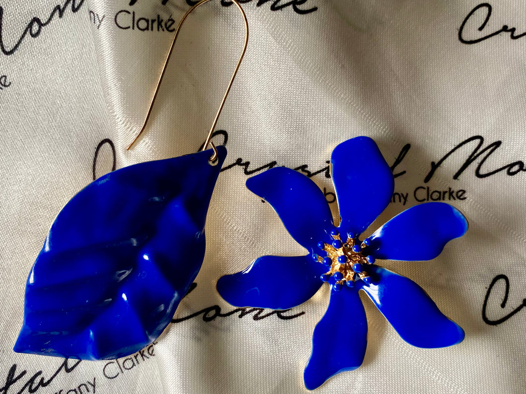 “Summer Nights” Blue Leaf & Flower Earring Set