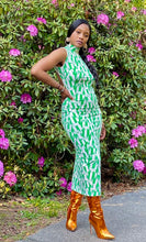 Load image into Gallery viewer, Melanie “Verde” Green and White Abstract Print Open Back Midi