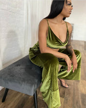 Load image into Gallery viewer, “Nia” Olive Velvet Cowl Neck Tank
