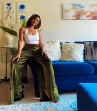 Load image into Gallery viewer, &quot;Nia&quot; Olive Velvet Wide Leg Joggers
