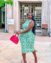 Load image into Gallery viewer, Melanie “Verde” Green and White Abstract Print Open Back Midi
