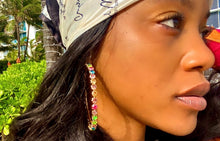 Load image into Gallery viewer, “Star Girl” Rainbow Studded Gold Hoops
