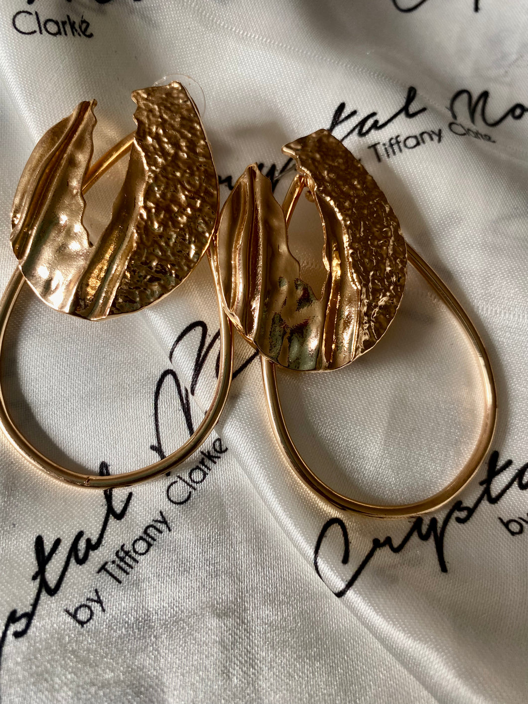 “Stone Luv” Gold Circle Earrings w/Geometric Statement Plate