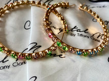 Load image into Gallery viewer, “Star Girl” Rainbow Studded Gold Hoops
