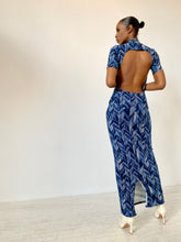Load image into Gallery viewer, “Kennedy Blu” Abstract Print Open Back Midi
