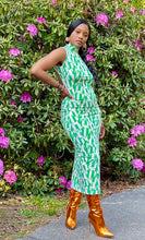 Load image into Gallery viewer, Melanie “Verde” Green and White Abstract Print Open Back Midi
